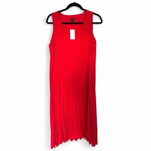 NWT J Jill Cherry Red Pleated Sleeveless MIDI Dress-Size LP